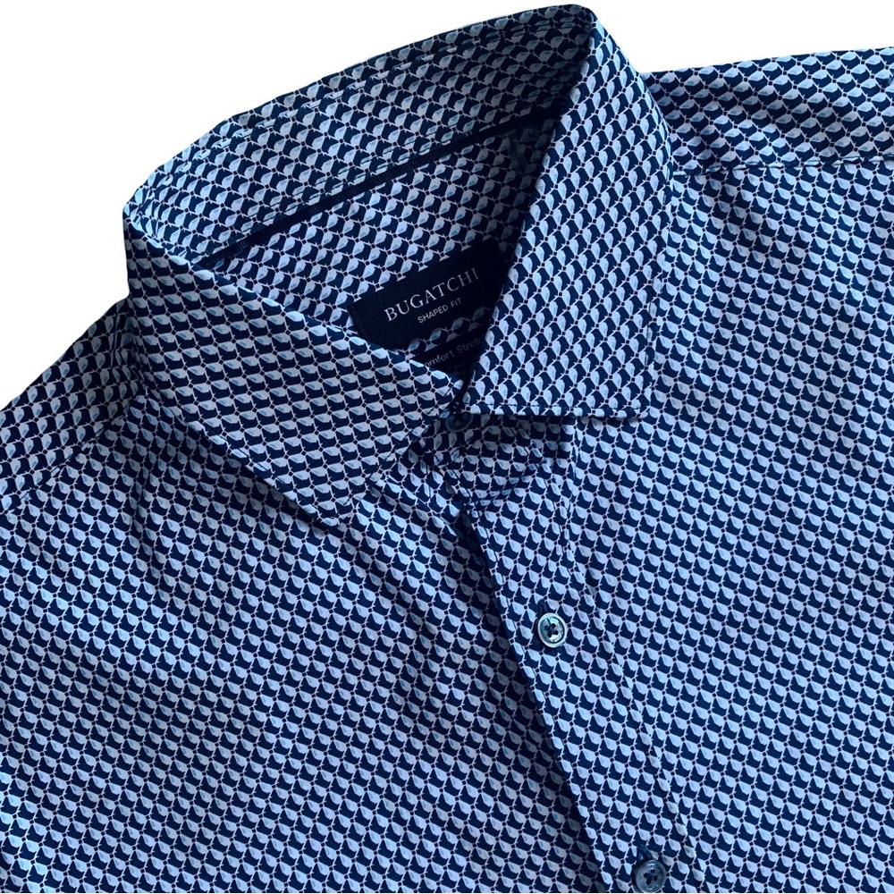 Bugatchi Geometric Pattern Button Up Long Sleeve Comfort Stretch Size Large